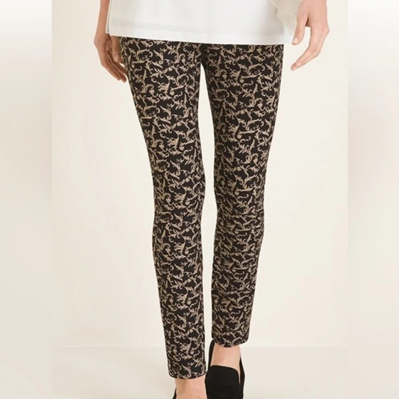 Women’s Slim-Fit Patterned Ankle Pants - Black/Gold Print. Chico’s size 12 - Picture 1 of 6